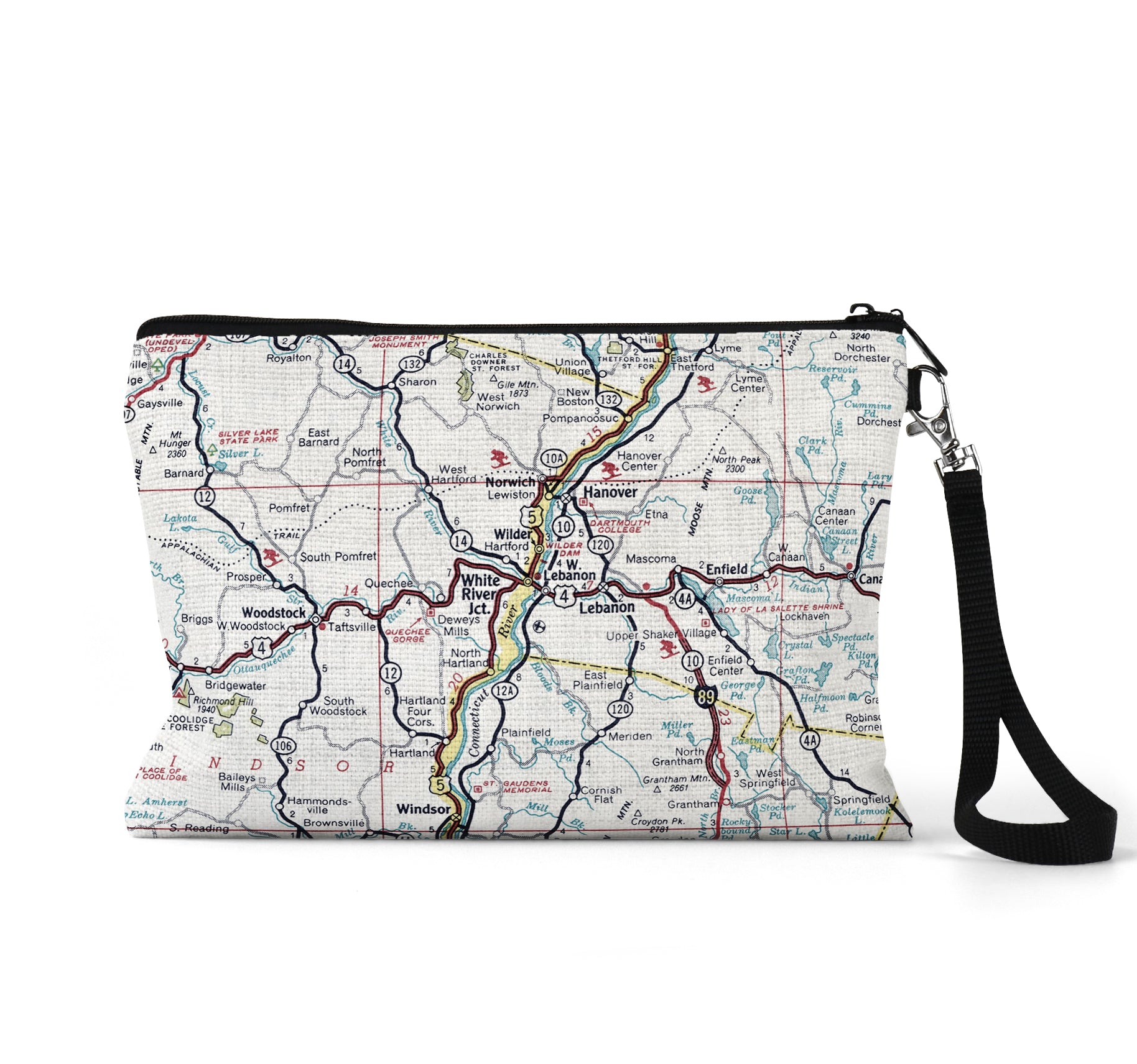 White River Junction Vermont map wristlet travel pouch