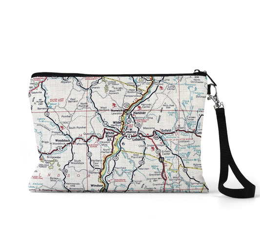 White River Junction Vermont map wristlet travel pouch