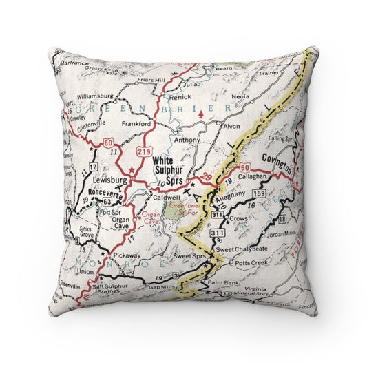 White Sulphur Springs West Virginia vintage map pillow