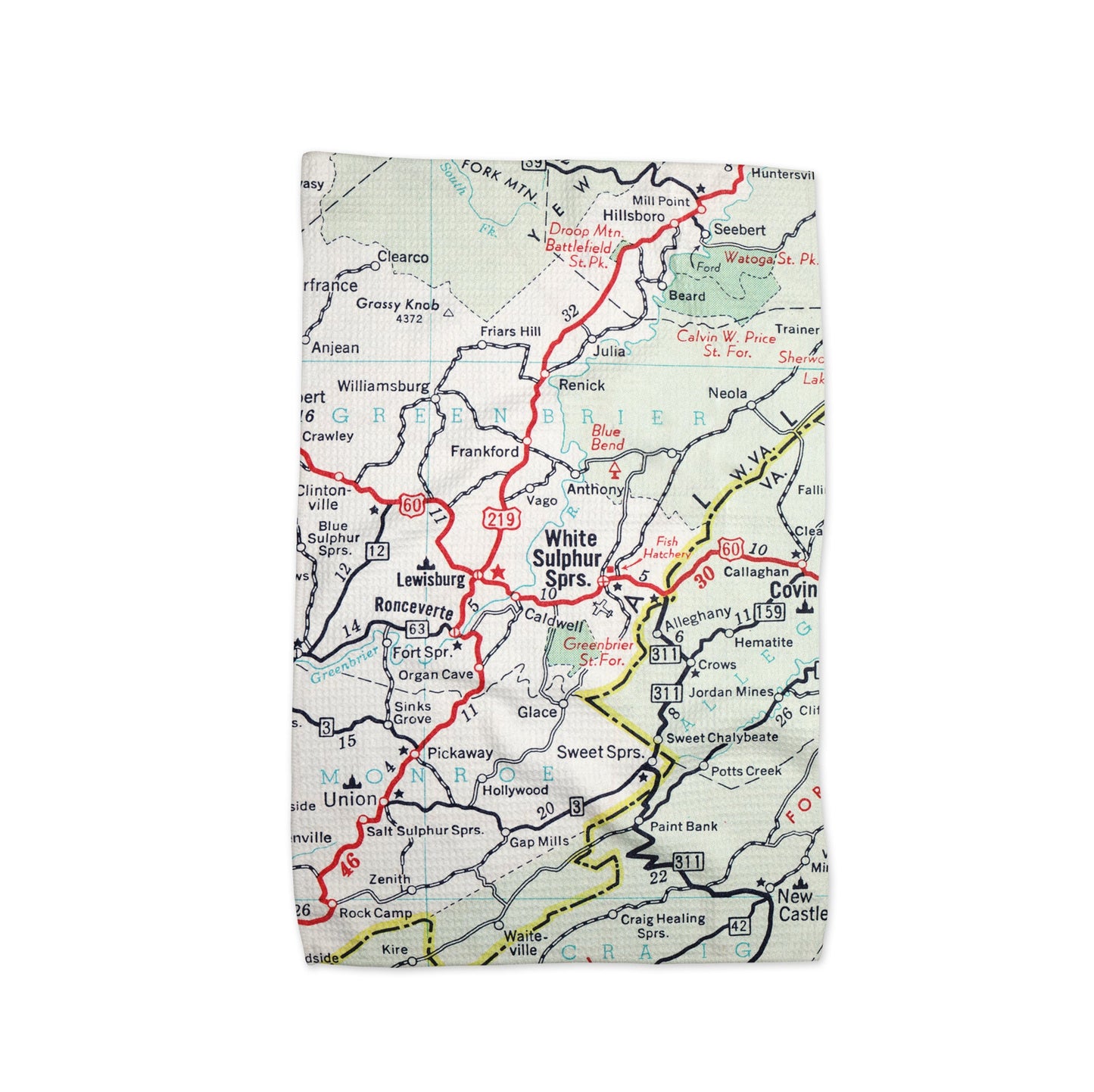 White Sulphur Springs West Virginia Map Tea Towel | Waffle-Weave Kitchen Towel Gift