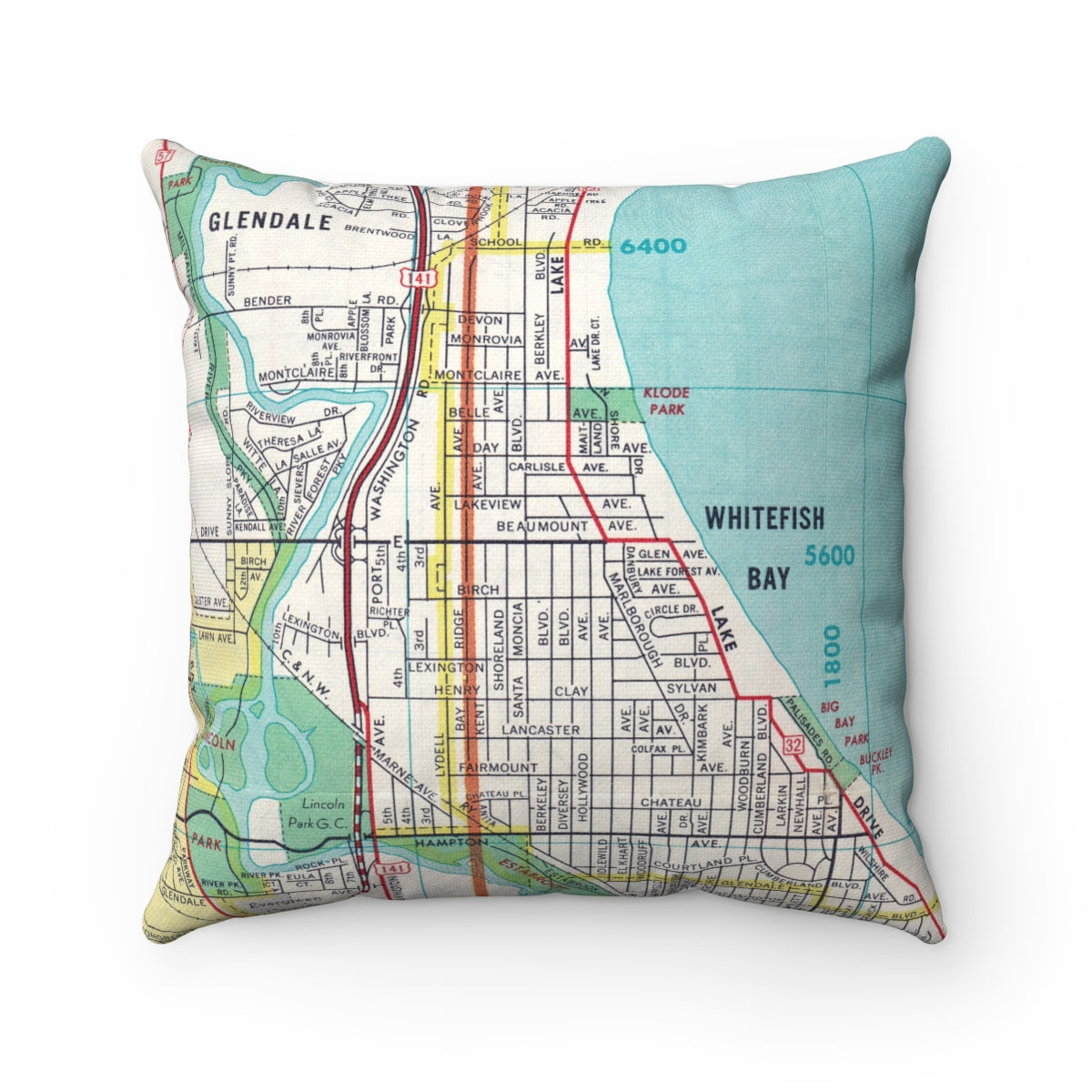 Whitefish Bay Wisconsin vintage map pillow