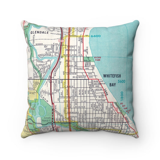 Whitefish Bay Wisconsin vintage map pillow