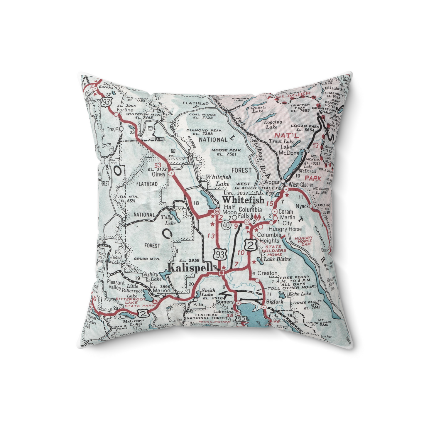 Whitefish Montana vintage map pillow