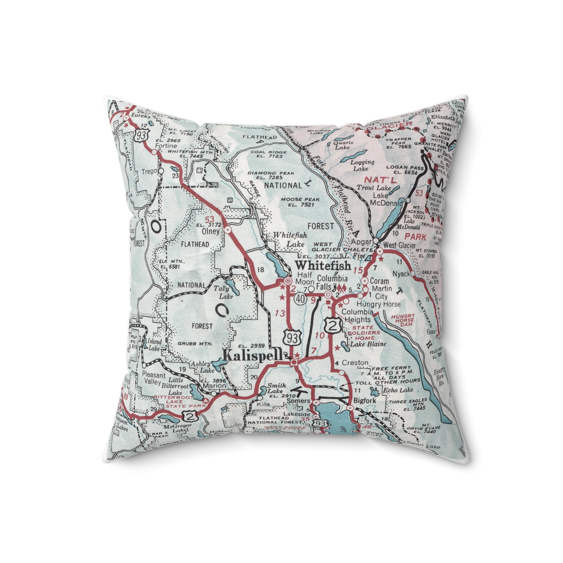 Whitefish Montana vintage map pillow