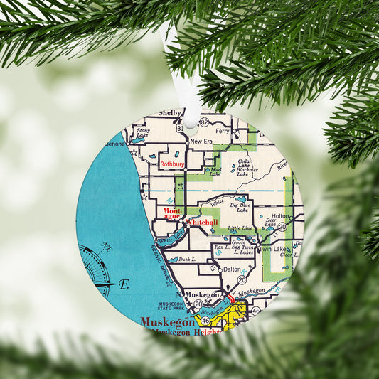 Whitehall Michigan Vintage Map Ornament