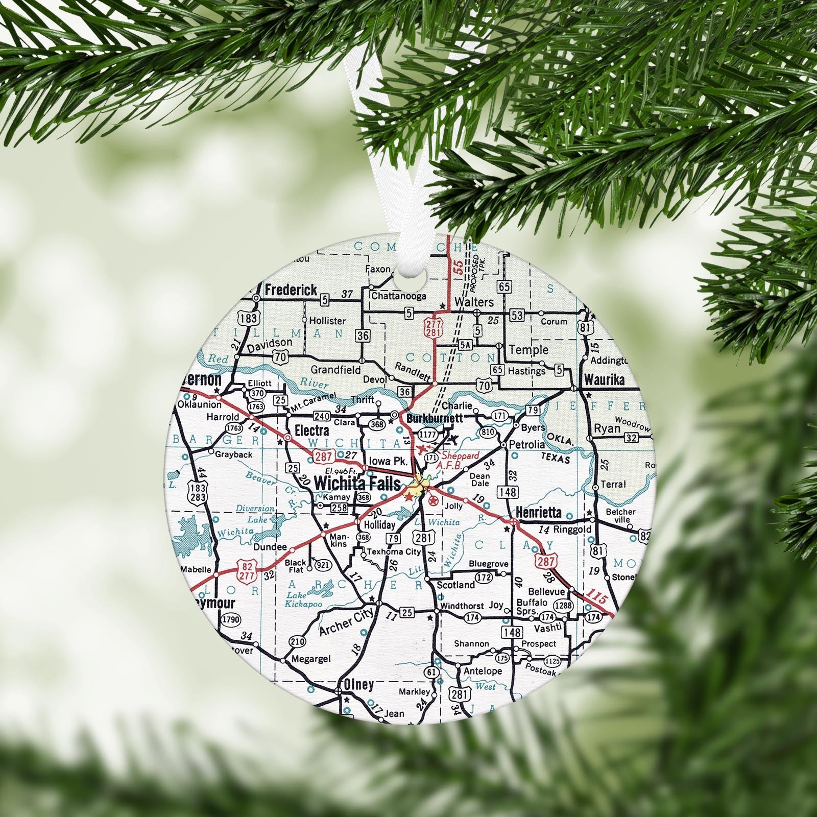 Wichita Falls Texas Vintage Map Ornament