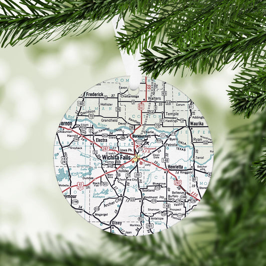 Wichita Falls Texas Vintage Map Ornament
