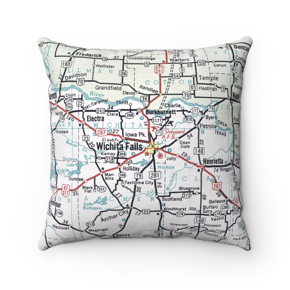Wichita Falls Texas vintage map pillow
