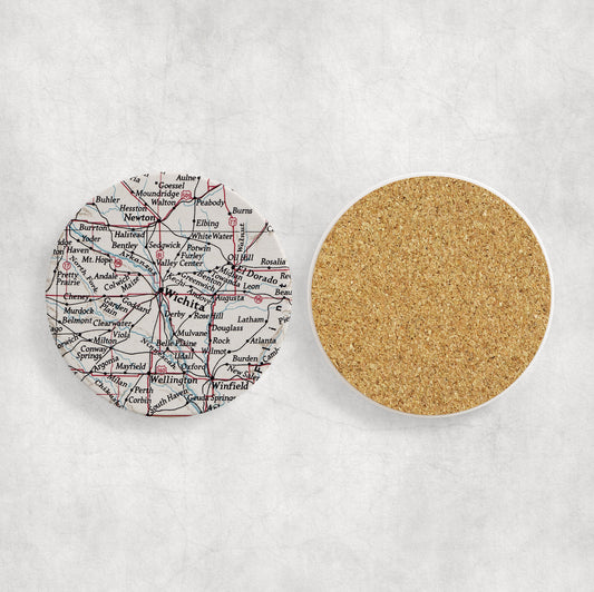 Wichita Kansas Map Coasters | Set of 4 Vintage Wichita Kansas Drink Coasters | Travel-Inspired Home Decor