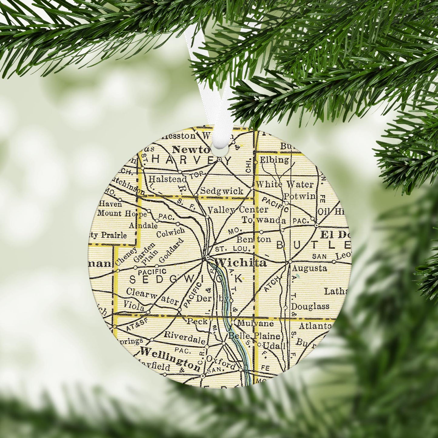 Wichita Kansas Vintage Map Ornament