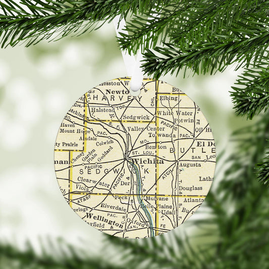 Wichita Kansas Vintage Map Ornament