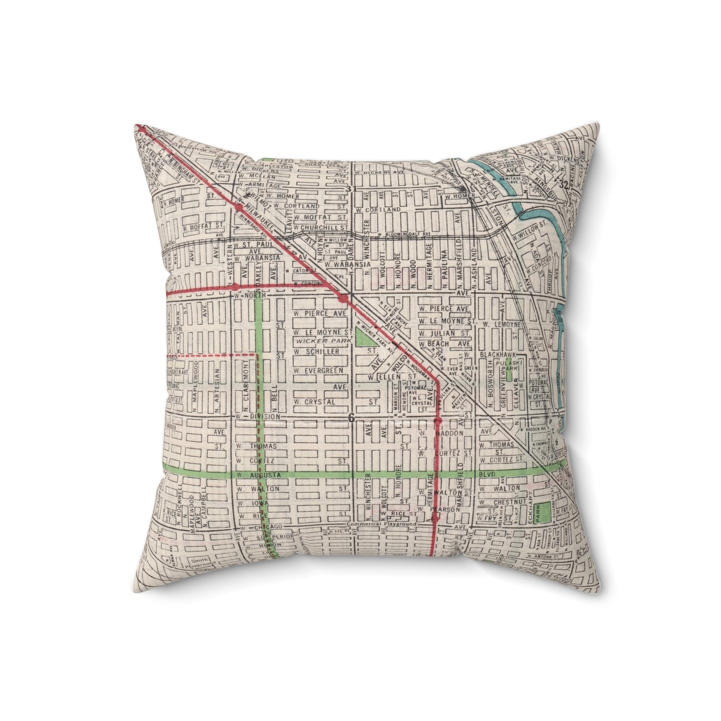 Wicker Park Chicago vintage map pillow