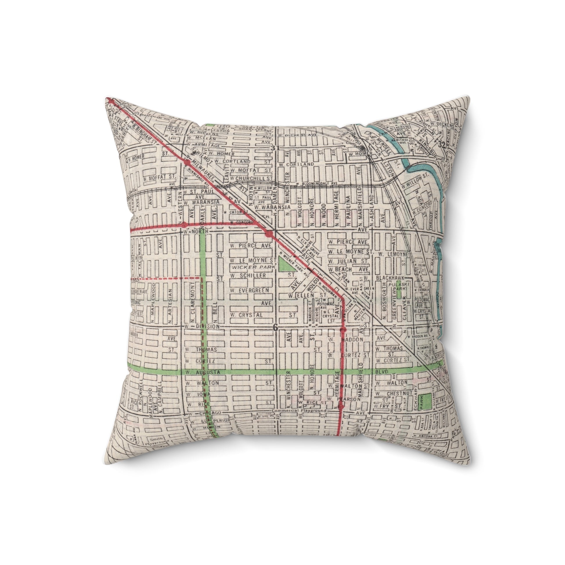 Wicker Park Chicago vintage map pillow