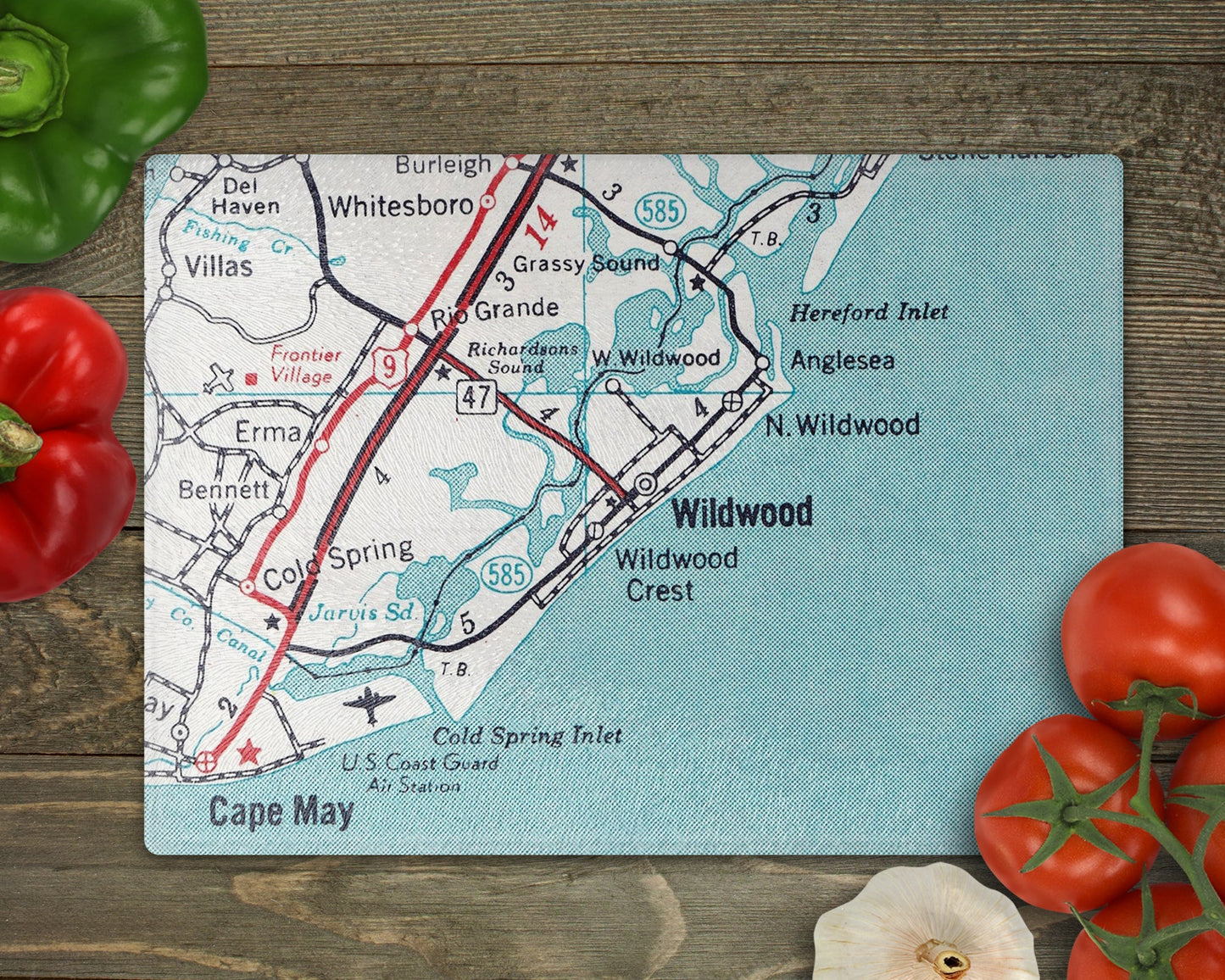 Wildwood New Jersey Map Cutting Board | Travel Gift | Kitchen Decor