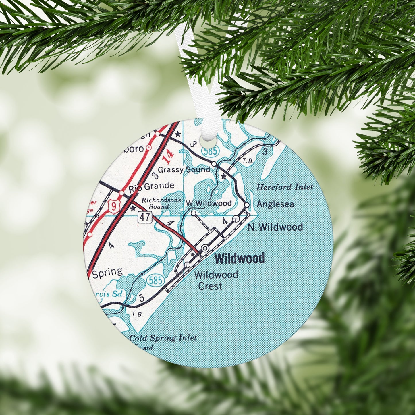 Wildwood New Jersey Vintage Map Ornament