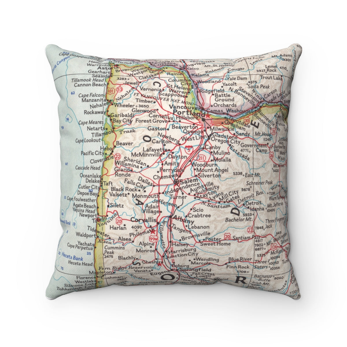 Willamette Valley Oregon vintage map pillow