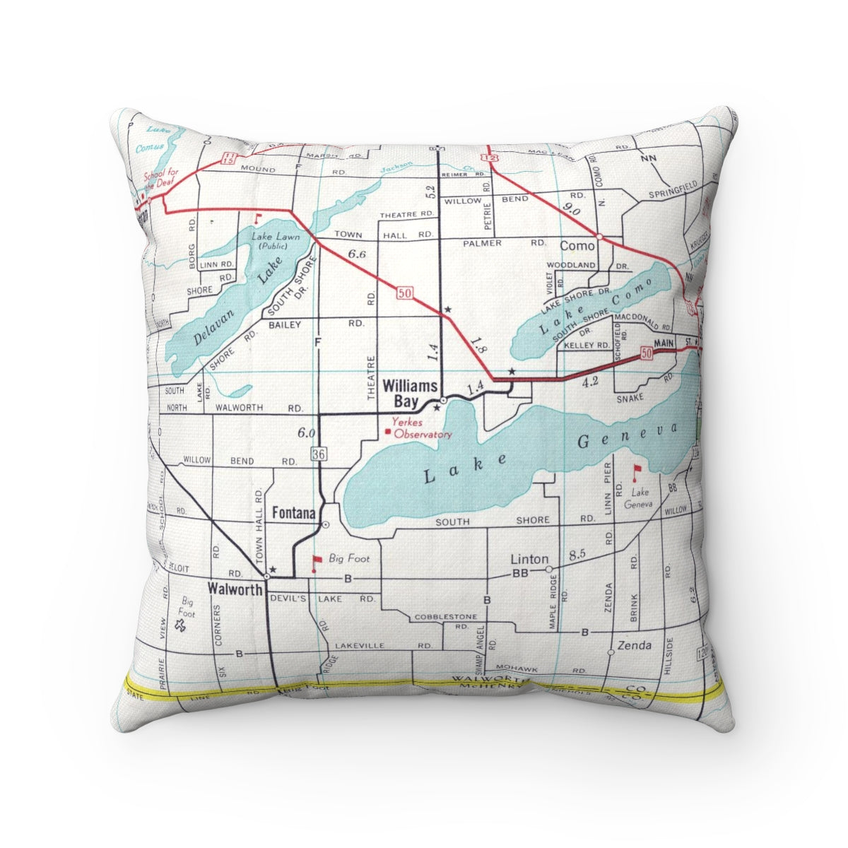 Williams Bay Wisconsin vintage map pillow