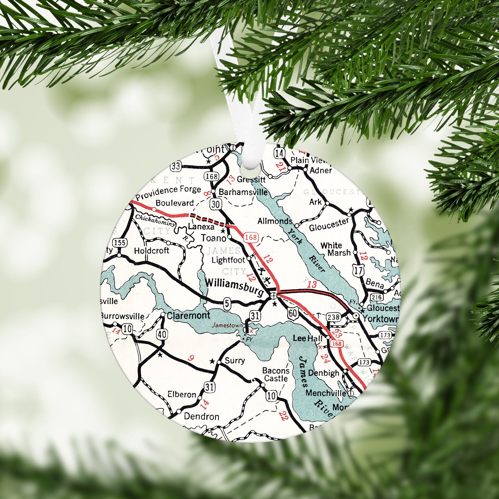 Williamsburg Virginia Vintage Map Ornament