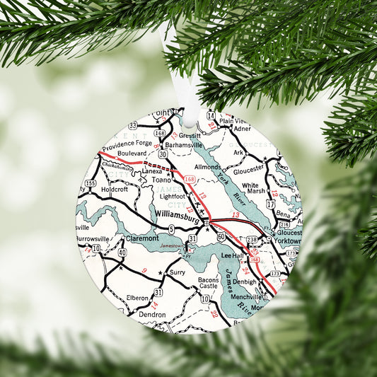 Williamsburg Virginia Vintage Map Ornament