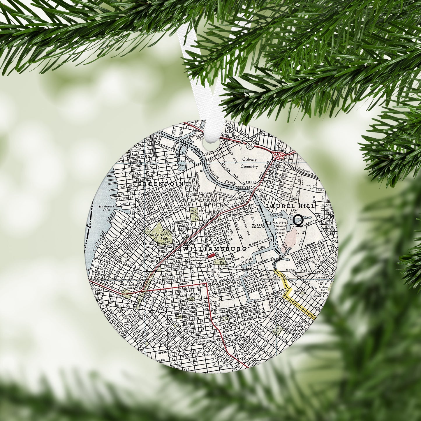 Williamsburg, Brooklyn Vintage Map Ornament