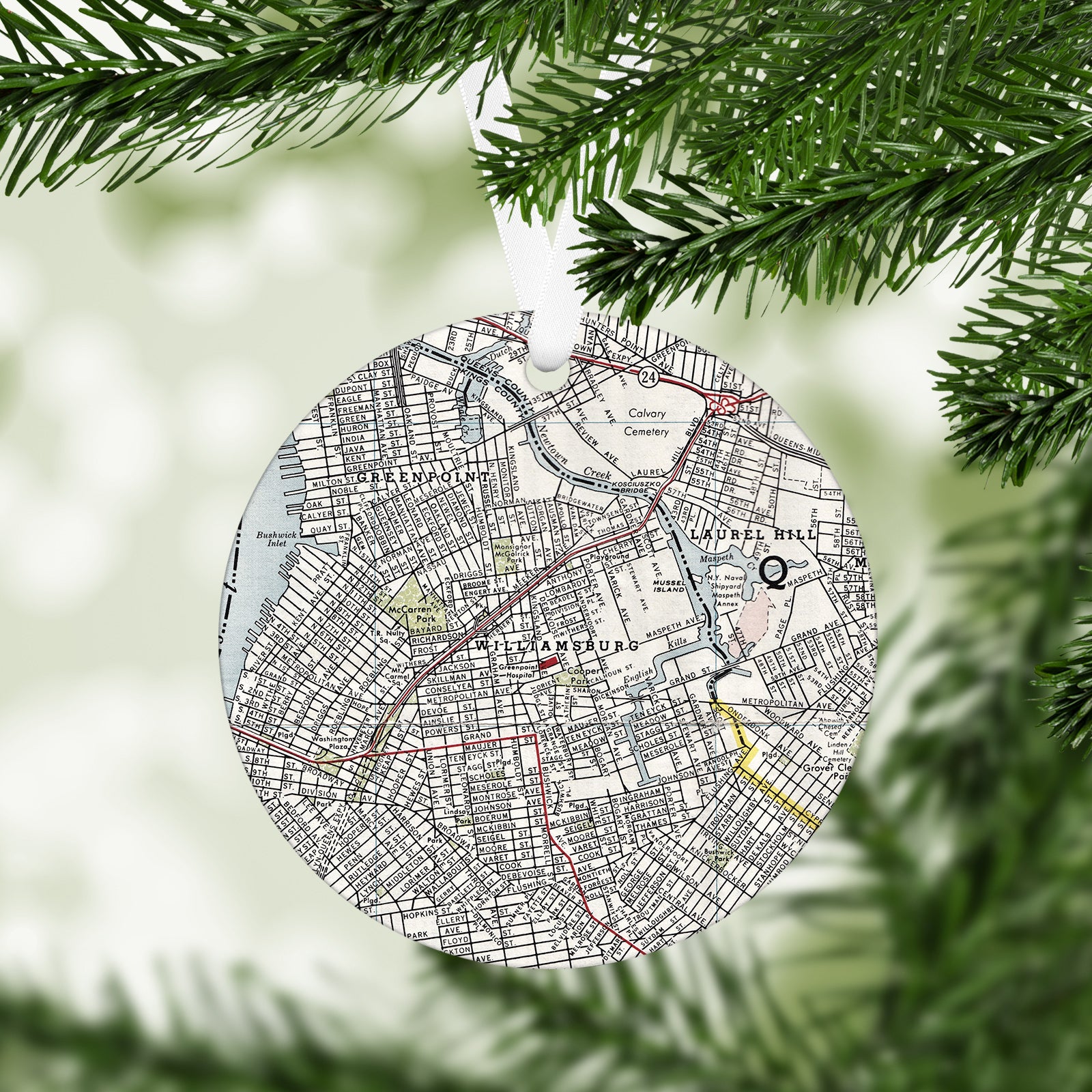 Williamsburg, Brooklyn Vintage Map Ornament