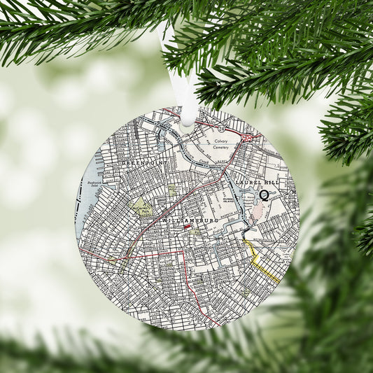 Williamsburg, Brooklyn Vintage Map Ornament