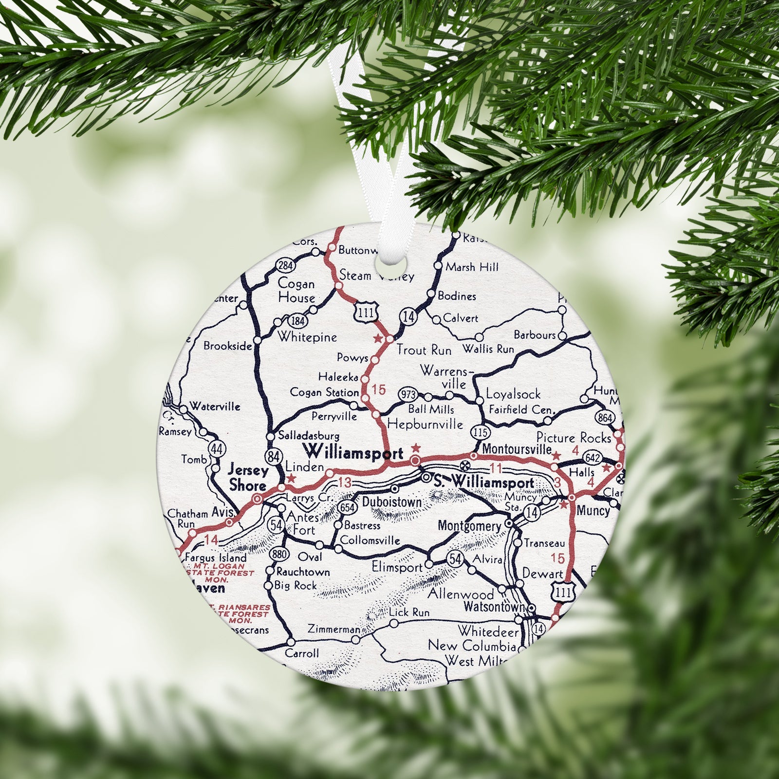 Williamsport Pennsylvania Vintage Map Ornament