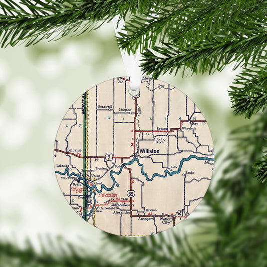 Williston North Dakota Vintage Map Ornament