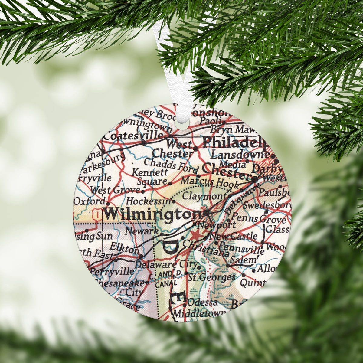 Wilmington Delaware Vintage Map Ornament | Wilmington Delaware Travel Christmas Ornament