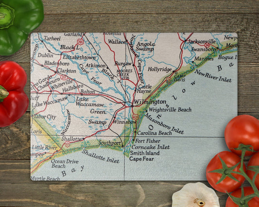 Wilmington North Carolina Map Cutting Board | Travel Gift | Kitchen Decor