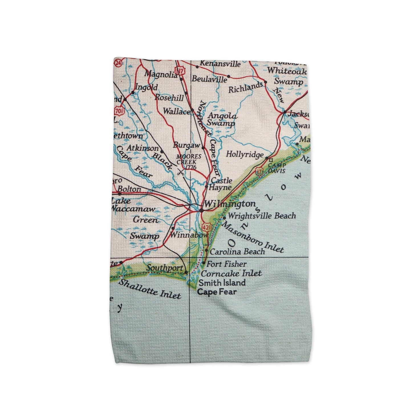 Wilmington North Carolina Map Tea Towel | Waffle-Weave Kitchen Towel Gift