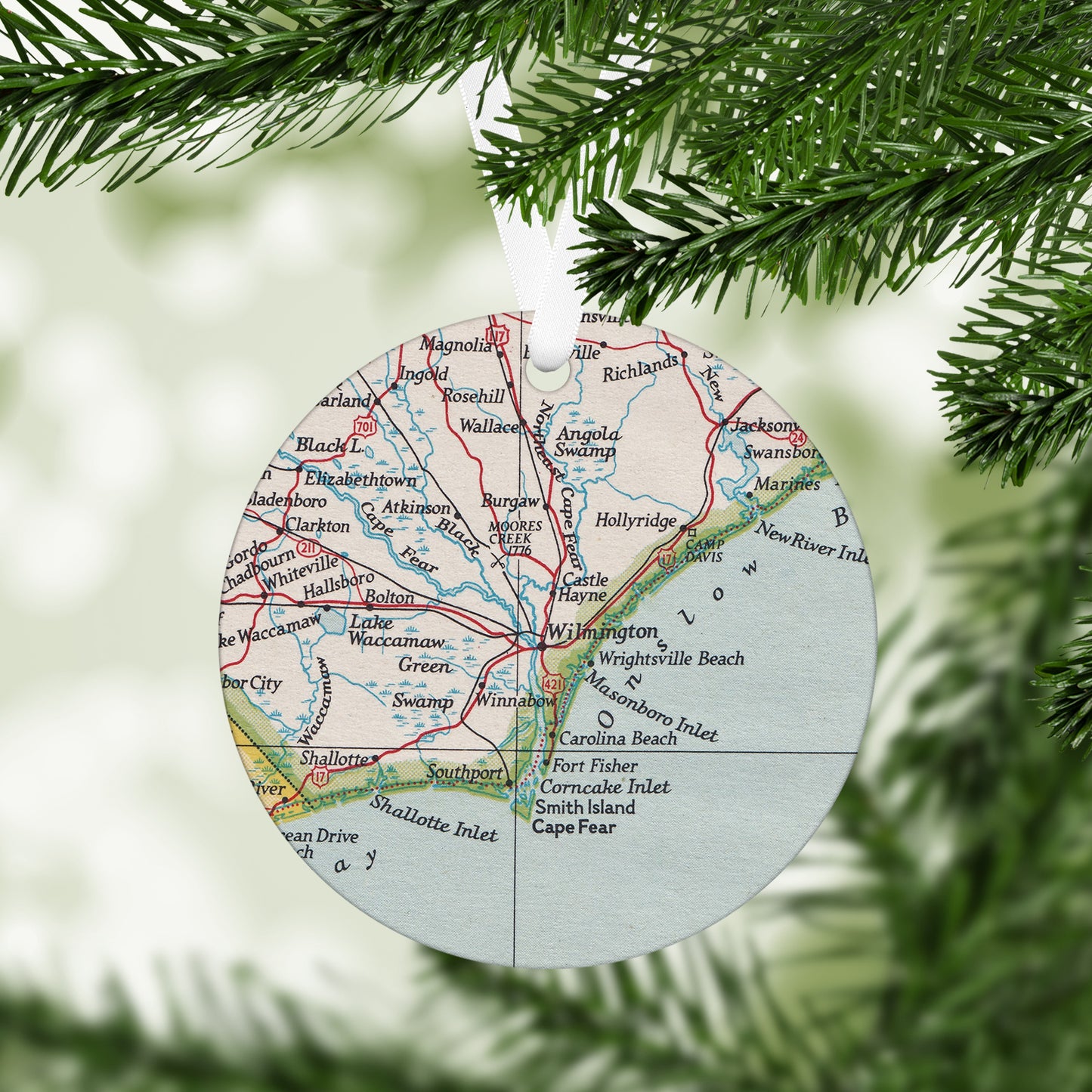 Wilmington North Carolina Vintage Map Ornament