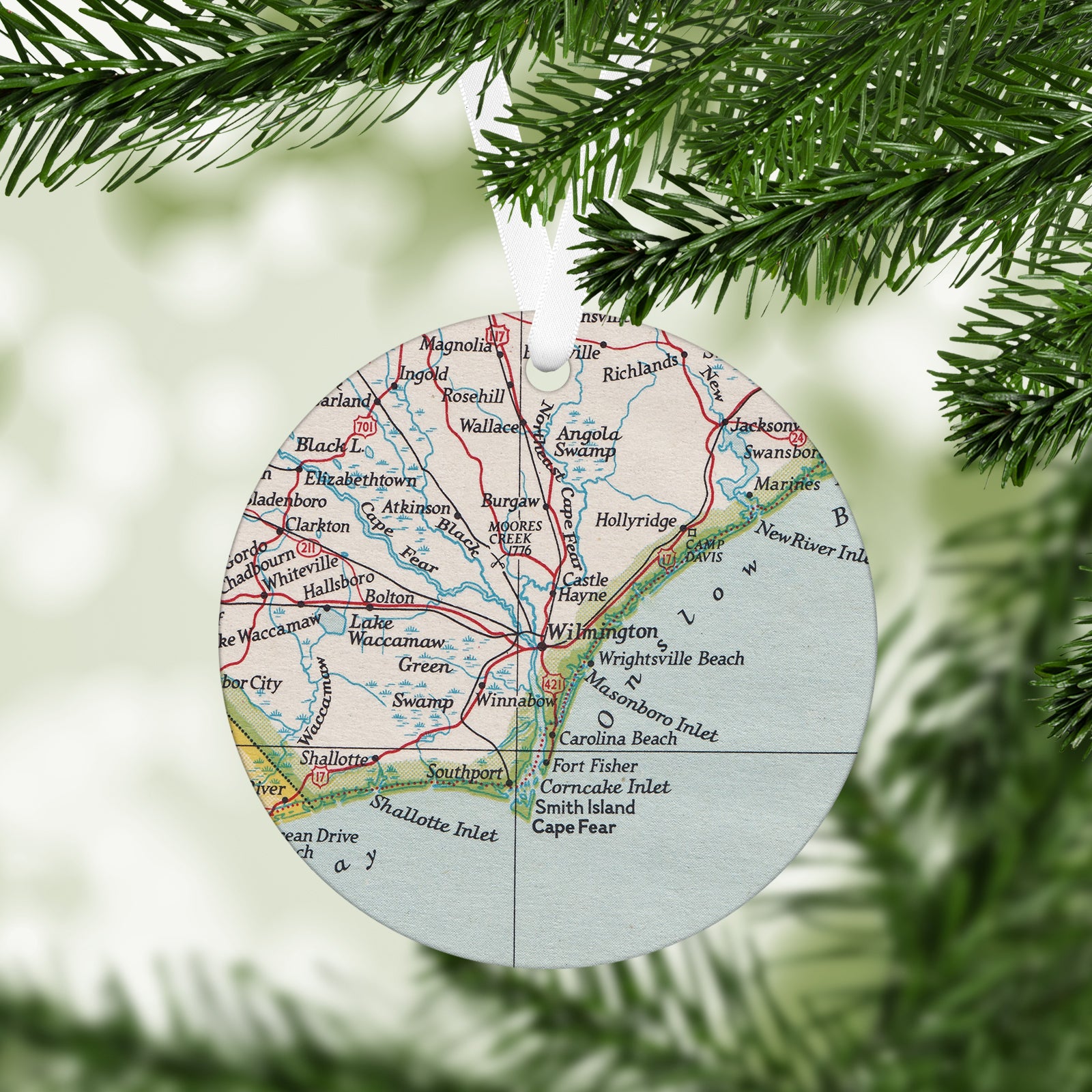 Wilmington North Carolina Vintage Map Ornament