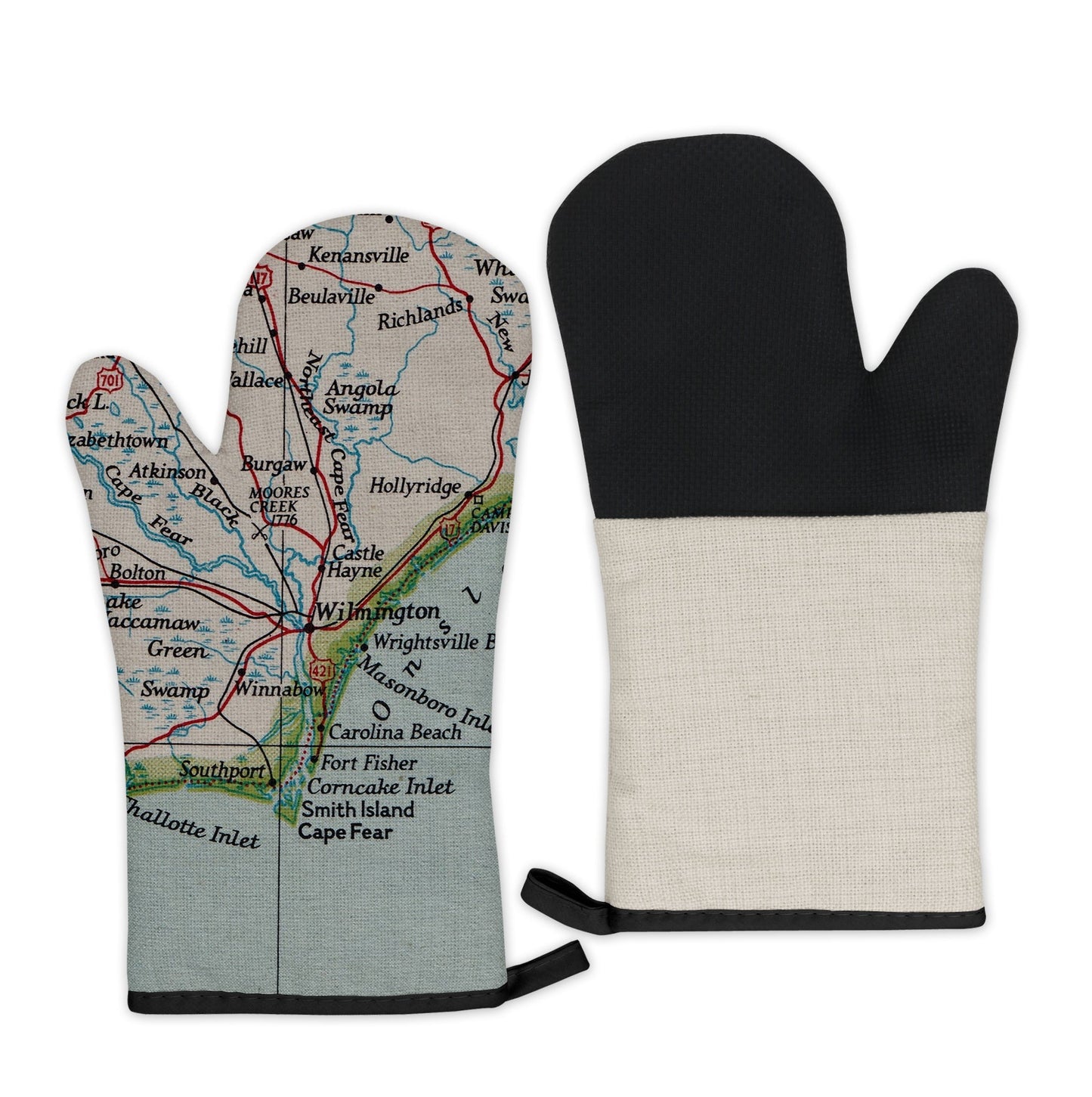 Wilmington, North Carolina Map Oven Mitt | Vintage-Inspired Kitchen Gift