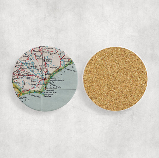 Wilmington North Carolina Map Coasters | Set of 4 Vintage Wilmington North Carolina Drink Coasters | Travel-Inspired Home Decor