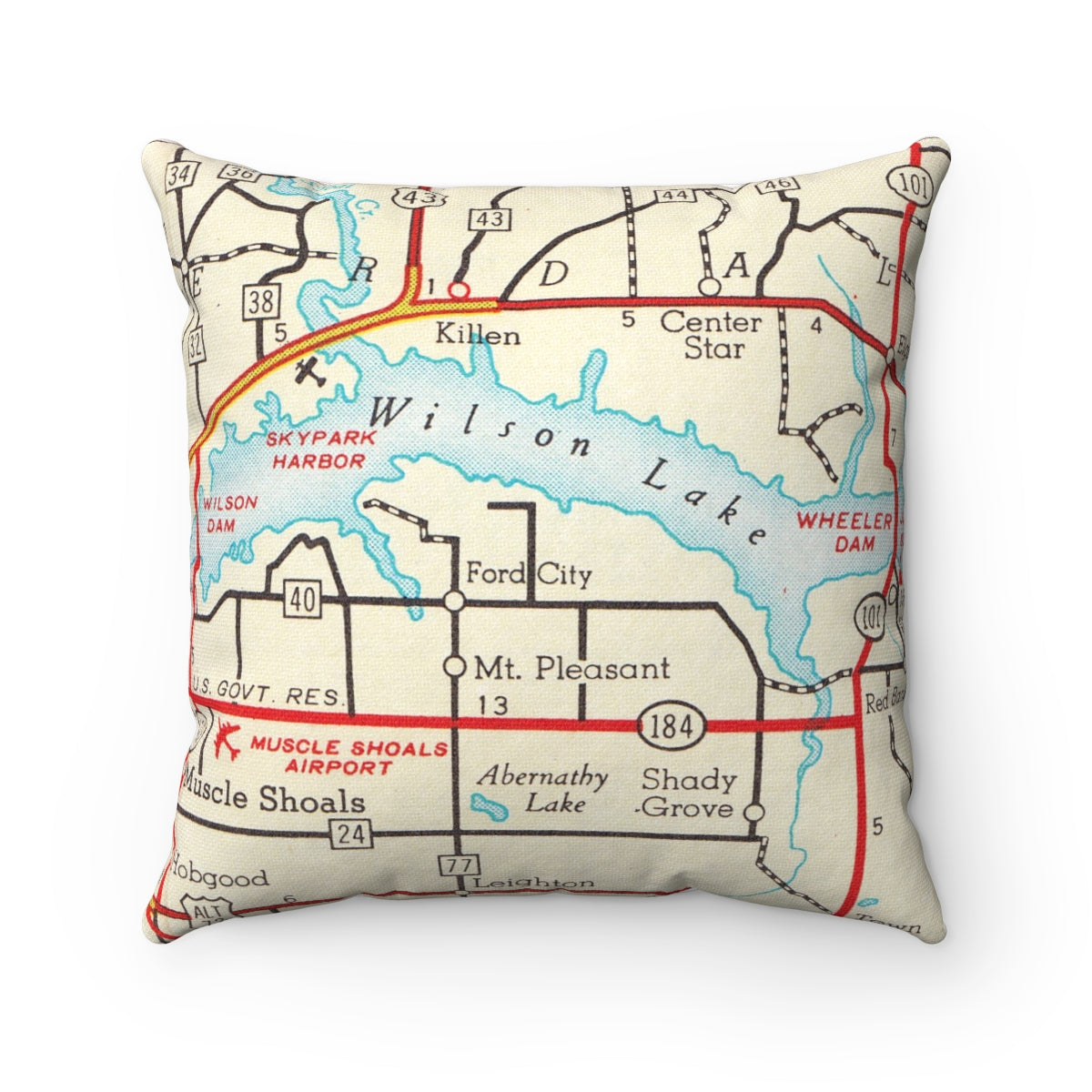 Wilson Lake Alabama vintage map pillow