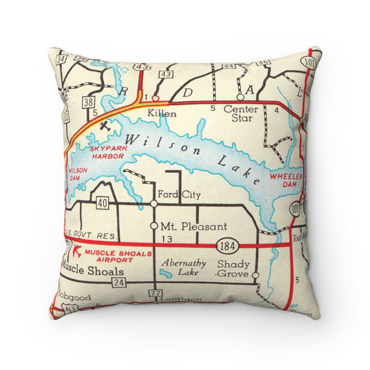 Wilson Lake Alabama vintage map pillow