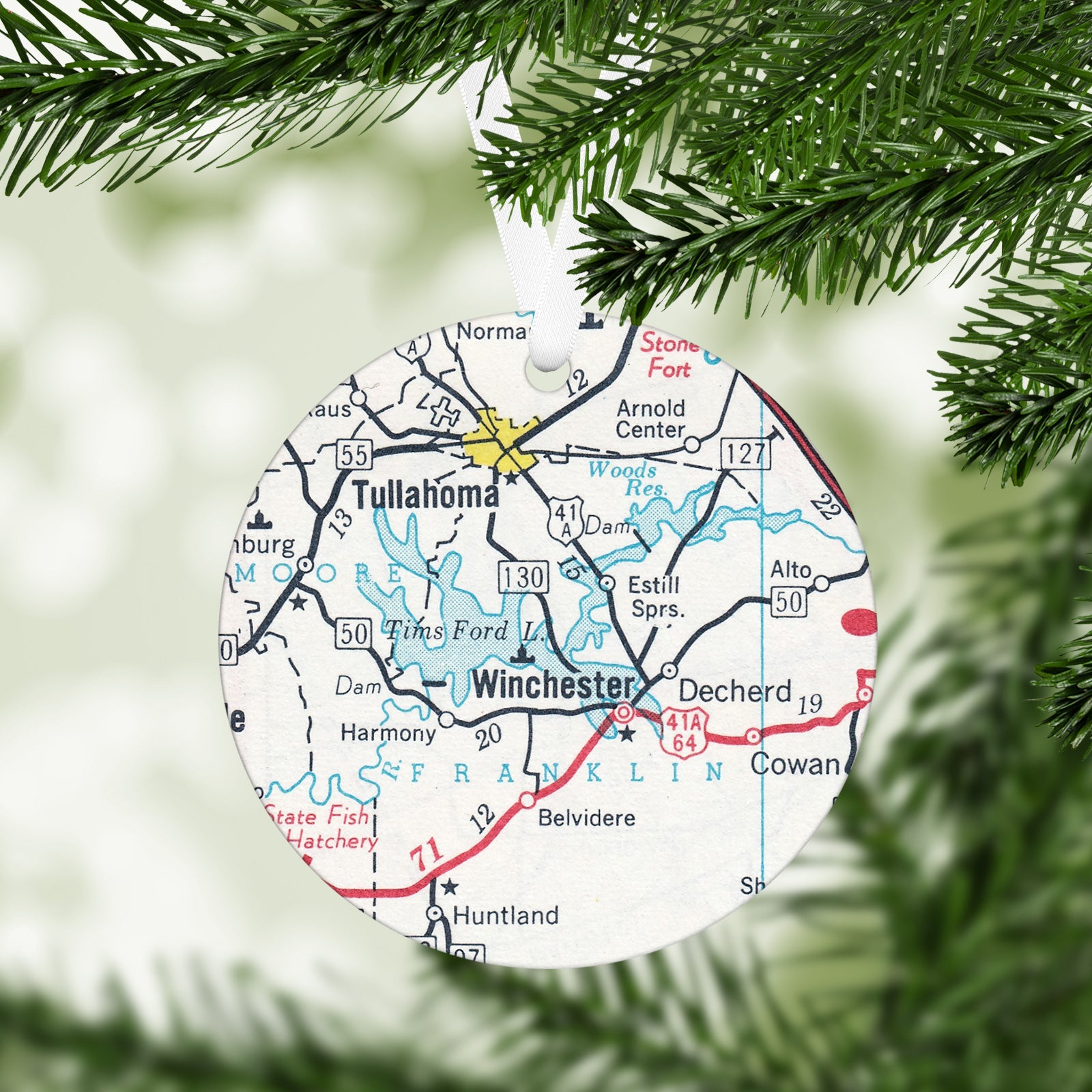 Winchester Tennessee Vintage Map Ornament