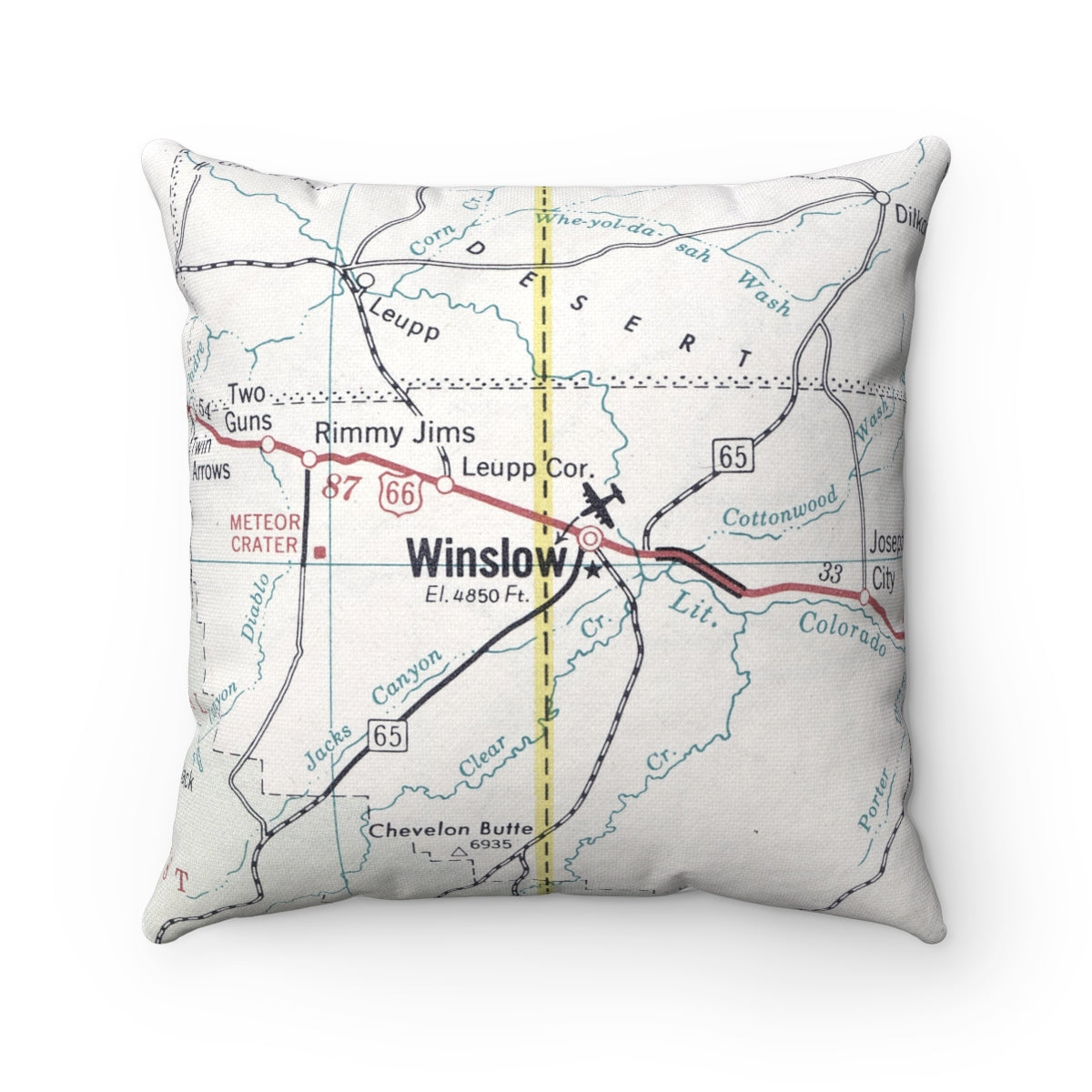 Winslow Arizona vintage map pillow