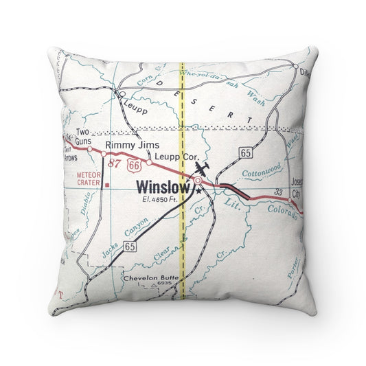 Winslow Arizona vintage map pillow