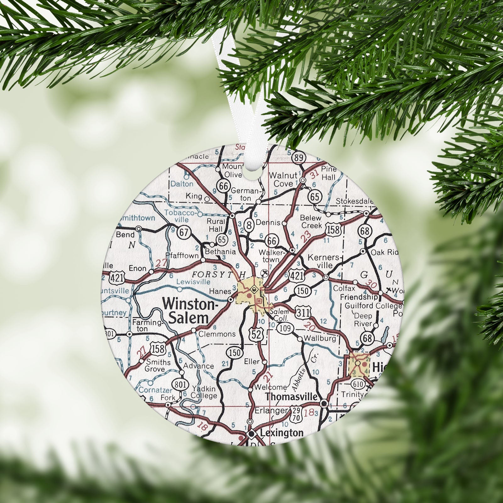 Winston Salem North Carolina Vintage Map Ornament