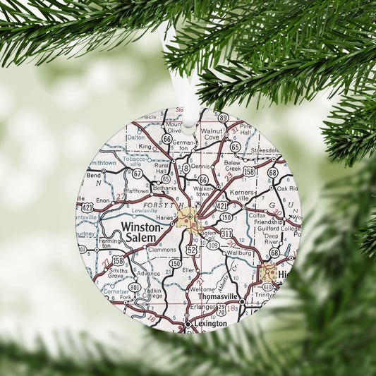 Winston Salem North Carolina Vintage Map Ornament