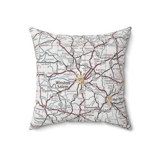 Winston Salem North Carolina vintage map pillow