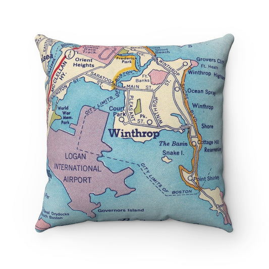 Winthrop Massachusetts vintage map pillow