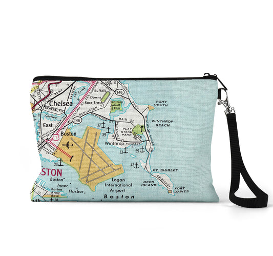 Winthrop Massachusetts map wristlet travel pouch