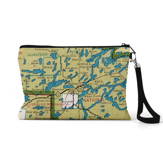 Winton Minnesota map wristlet travel pouch