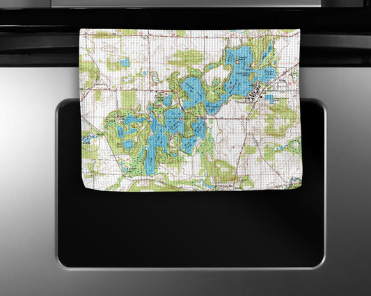 Waupaca Chain O' Lakes Wisconsin Vintage Map Kitchen Towel