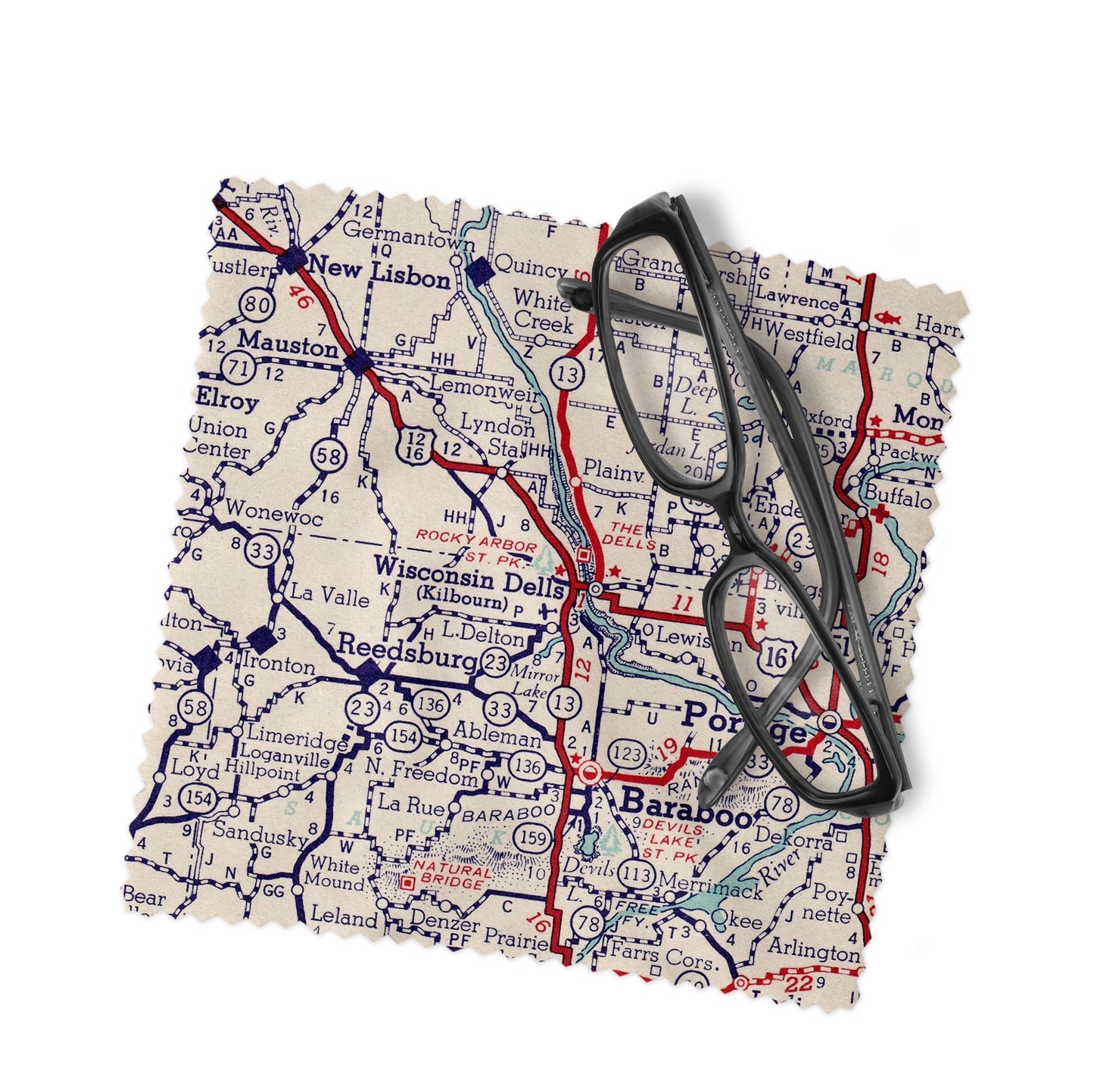Wisconsin Dells Map Lens Cloth | Microfiber Glasses Cleaner | Travel Gift