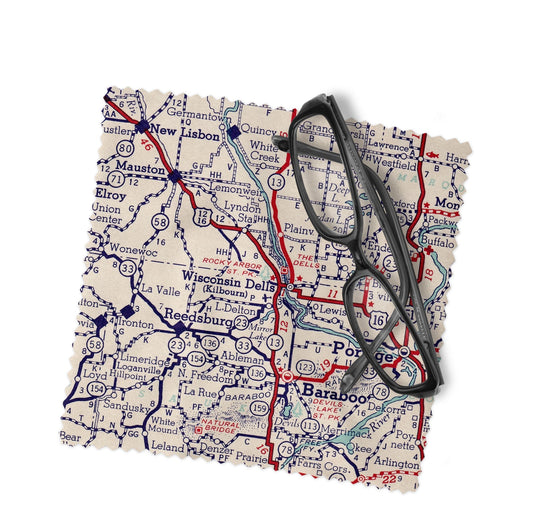 Wisconsin Dells Map Lens Cloth | Microfiber Glasses Cleaner | Travel Gift