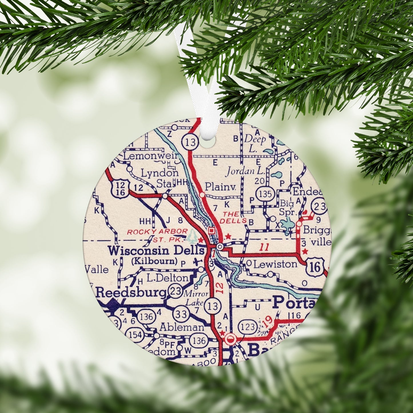 Wisconsin Dells Wisconsin Vintage Map Ornament